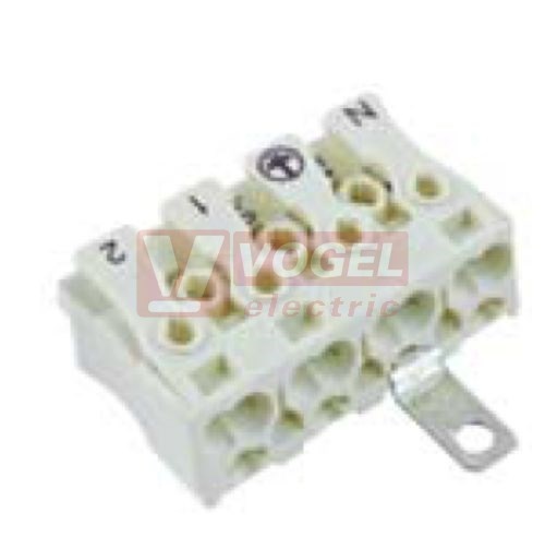 SLK 3/4 E(SCHR)NE12  svorkovnice pro prům.svítidla, pružinová, 4P/16A/450V, potisk M,zem,1,2, zemnící pásek