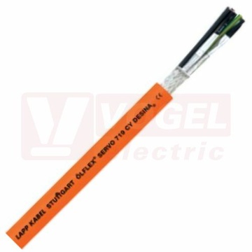 Ölflex Servo 719 CY  600/1000V  4G 4,0 + (3x1,0) stíněný servokabel pro pevnou instalaci, s certifikací UL/cUL AWM, oranžový vnější plášť z PVC, napájecí žíly ČE číslované se ze/žl, žíly k servu jednopárové stíněné če+bí nebo hnědá+bí (1020055)