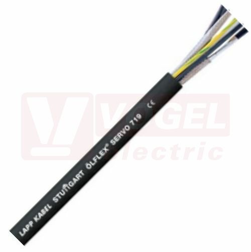 Ölflex Servo 719  600/1000V  4G 1,5 + (2x0,75) servokabel, napájecí žíly ČE číslované se ze/žl, žíly k servu jednopárové stíněné če+bí, plášť PVC černý, certifikace UL/CSA (1020060)