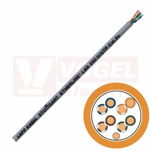 ETHERLINE LAN 200 Cat.5e  SF/UTP 4x2x24AWG LSZH kabel pro Ethernet Cat.5e, třída D, pro pevné uložení, použití v místech s vys. hustotou koncových zařízení, oranž.(RAL2003), vnější plášť z LSZH, celkové stínění AL kašir. plast.folií a CU opletem (2170953)