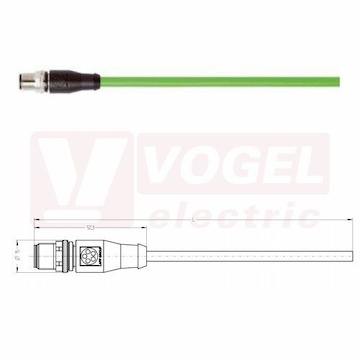 IE-EC-5-M12D-S-3-P-2-26-FD-OE patch kabel pro průmys. Ethernet, EtherCat, Cat.5e, konektor M12/4-pin/přímý/vidlice/kód-D + volný konec kabelu, PUR, barva zelená (RAL6018), do energetických řetězů, IP20, délka 3m (2171795)