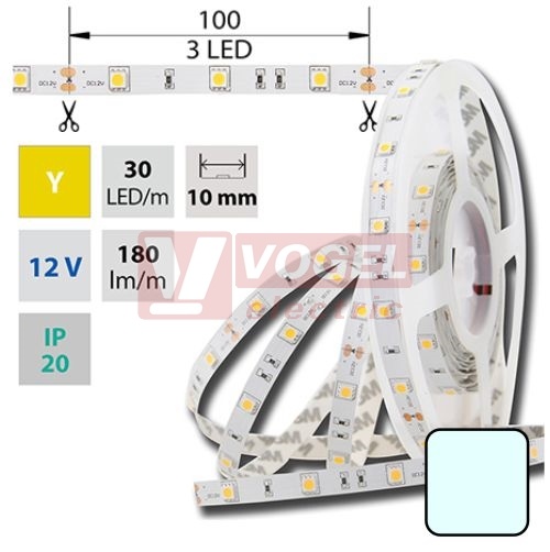 LED pásek SMD5050 studená bílá, 30LED/m, 7,2W/m, DC 12V, 540lm/m, IP20, 10mm, bílá PCB pásek, (121.578.60.0)