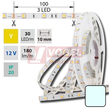 LED pásek SMD5050 studená bílá, 30LED/m, 7,2W/m, DC 12V, 540lm/m, IP20, 10mm, bílá PCB pásek, (121.578.60.0)