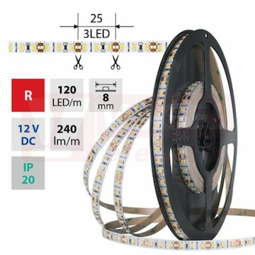 LED pásek SMD2835 R, 120LED/m, 9,6W/m, DC 12V, 240lm/m, IP20, 8mm, 5m (121.834.60.0)