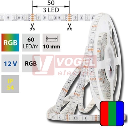 LED pásek SMD5050 RGB, DC12V, IP54, 10mm, bílá PCB pásek, 60 LED/m  (123.608.60.0)