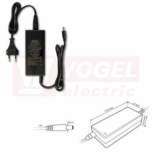 Napájecí adaptér 60W, DC12V/5A, IP20, černý plast, s vidlicí (732.066.11.0)