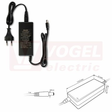 Napájecí adaptér 60W, DC24V/2,5A, IP20, černý plast, s vidlicí (732.066.11.1)