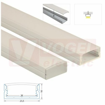 Přisazený hliníkový profil PF 24x10 mm, čirý difuzor, komplet, 1 m (761.025.43.1)
