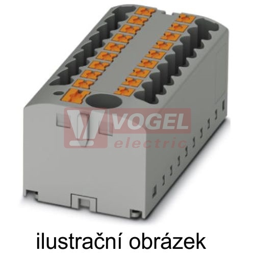 PTFIX  6/12X2,5 BN blok rozbočovací/distribuční, připojení PUSH-IN, 500V/24A, hnědá, š=25,2mm, s napájením, montáž osadit adaptéry nebo přírubami (3273362)