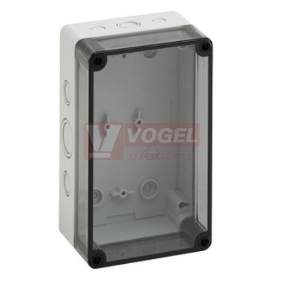 PS 1811-8f-tm Plastová krabice TK 180x110x84mm, víko průh.PC, předlisy, IP66, RAL7035, polystyrol
