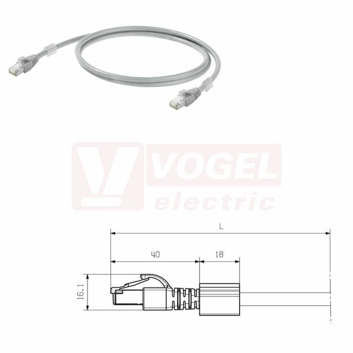 IE-C6FP8LD0004M40M40-D Patch kabel Cat.6A 10Gbit/s S/FTP, konektory RJ45/RJ45, IP20, šedý, délka 0,4m (1165940004)