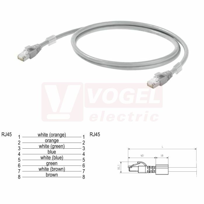 IE-C6FP8LD0025M40M40-D Patch kabel Cat.6A 10Gbit/s S/FTP, konektory RJ45/RJ45, IP20, šedý, délka 2,5m (1165940025)