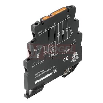 MOS 24VDC/8-30VDC 2A  MICROOPTO polovodičové relé, POWER MOS-FET pro 3-vodičové spínání cívek pneu.ventilů 8-30VDC, 2A, patice š=6,1mm, šroub.svorky (8937970000)