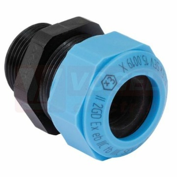 PG 36 vývodka Ex e II/Ex i II, plastová, sv.modrá, AGRO EX1530.36.305, sevření 28,5-30,5 mm, délka závitu 16 mm, IP68, jednodílné těsnění