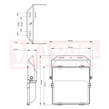 Svítidlo LED reflektorové 200W (Delta 200), 26000lm, 4000K neutrální bílá, živ. 50 000h, vyzař. úhel 120°, náhrada za 400W, IP66, IK08, tělo hliník, difuzor sklo, barva černá, rozměr 315x345x78mm (511.731.28.0)
