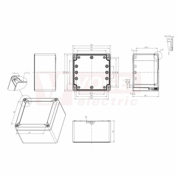 TG ABS 1212-9-o  plastová skříňka 124x122x85mm, víko šedé, hladké stěny, IP66/67, RAL7035, materiál ABS