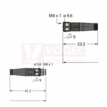 PKG3M-10-PSG3M/TXL konektor M8/3-pin/vidl/přímý - kabel ČE PUR do vlečného řetězu 3x0,34mm2 L=10m - konektor M8/3-pin/zás/přímý (6627158)